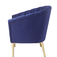 Metal and Fabric Accent Chair with Channel Tufting, Blue and Gold