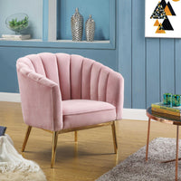 Metal and Fabric Accent Chair with Channel Tufting, Pink and Gold