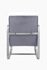 Diamond Grid Patterned Velvet Upholstered Accent Chair with Metal Arms and Legs, Gray and Silver