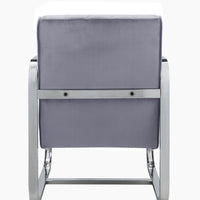 Diamond Grid Patterned Velvet Upholstered Accent Chair with Metal Arms and Legs, Gray and Silver