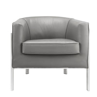Faux Leather Upholstered Wooden Accent Chair with Metal Legs, Gray and Silver