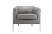 Faux Leather Upholstered Wooden Accent Chair with Metal Legs, Gray and Silver