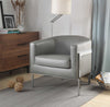 Faux Leather Upholstered Wooden Accent Chair with Metal Legs, Gray and Silver