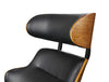 Leatherette Wooden Chair and Ottoman with Aluminum Base, Black and Brown, Pack of Two