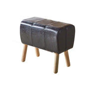 Leatherette Upholstered Backless Stool with Wooden Round Flared Legs, Black and Brown