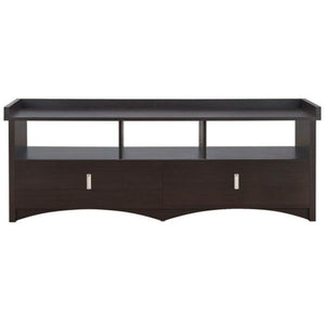 Wooden TV Stand with Three Open Media Compartments and Two Drawers, Espresso Brown