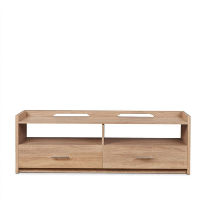 Contemporary Wooden TV Stand with Two Media Compartments and Two Drawers, Brown