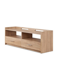Contemporary Wooden TV Stand with Two Media Compartments and Two Drawers, Brown