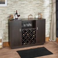 Contemporary Style Wooden Server with Two Side Door Storage Cabinets, Espresso Brown