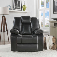 Faux Leather Upholstered Metal Power Reclining Chair with Pillow Top Arms, Black