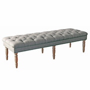 Wooden Bench with Button Tufted Fabric Upholstered Seat and Turned Legs, Gray