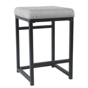 Open Back Metal Counter Stool with Fabric Upholstered Padded Seat, Gray and Black