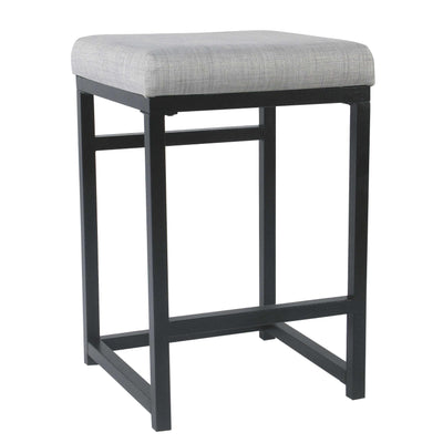 Open Back Metal Counter Stool with Fabric Upholstered Padded Seat, Gray and Black
