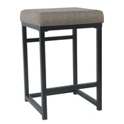 Metal Open Back Counter Stool with Fabric Upholstered Padded Seat, Brown and Black