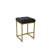Metal Counter Stool with Button Tufted Faux Leather Upholstered Seat, Black and Gold