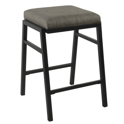 Metal Counter Stool with Fabric Padded Seat and Angular Base, Gray, Set of Two
