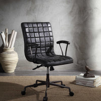 Metal Framed Leatherette Office Chair with Padded Armrests and Adjustable Height, Black and Gray
