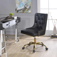 Leatherette Swivel Office Chair with Adjustable Height and Metal Base, Black and Gold