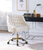 Swivel Velvet Upholstered Office Chair with Adjustable Height and Metal Base, Cream and Gold