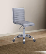 Armless Leathrette Swivel Office Chair with Adjustable Height and Metal Base, Silver