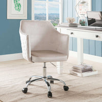 Velvet Upholstered  Swivel Office Chair with Adjustable Height and Metal Base, Beige and Silver