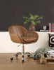 Tufted Leatherette Swivel Office Chair with Adjustable Height, Brown and Silver