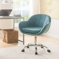 Tufted Leatherette Swivel Office Chair with Adjustable Height, Blue and Silver
