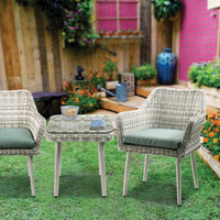 Resin Wicker and Metal Patio Bistro Set with Two Chairs and Table, Beige and Green, Set of Three