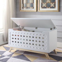 Wooden Chest with Tapered Legs and Lift Top Storage, White and Brown