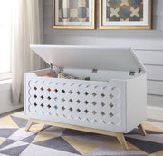Wooden Chest with Tapered Legs and Lift Top Storage, White and Brown