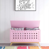 Wooden Chest with Tapered Legs and Lift Top Storage, Pink and Brown