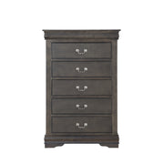 Traditional Style Five Drawer Wooden Chest with Bracket Base, Dark Gray
