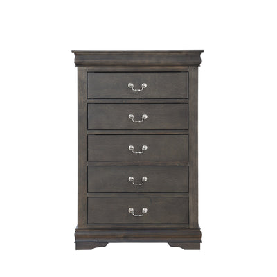 Traditional Style Five Drawer Wooden Chest with Bracket Base, Dark Gray