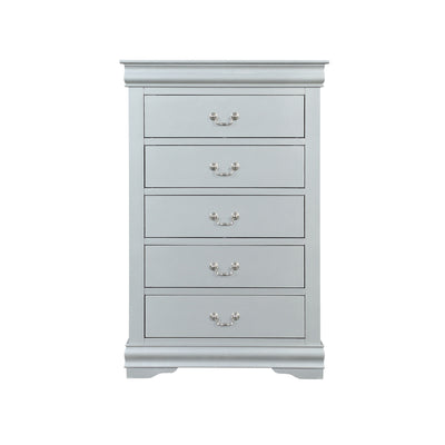 Spacious Five Drawer Wooden Chest with Bracket Base, Gray