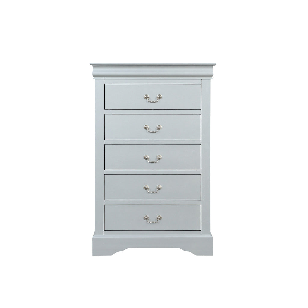 Traditional Style Five Drawer Wooden Chest with Bracket Base, Gray