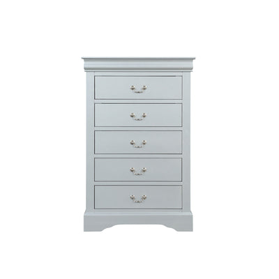 Traditional Style Five Drawer Wooden Chest with Bracket Base, Gray