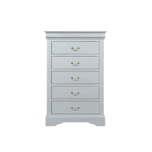 Traditional Style Five Drawer Wooden Chest with Bracket Base, Gray