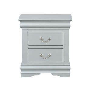 Traditional Style Wooden Nightstand with Two Drawers and Bracket Base, Gray