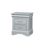 Traditional Style Wooden Nightstand with Two Drawers and Metal Handles, Gray