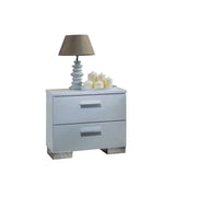 Contemporary Style Wooden Nightstand with Two Drawers and Metal Bracket Legs , White