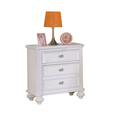 Transitional Wooden Three Drawers Nightstand with Round Glass Knobs, White