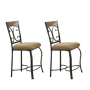 Metal Counter Height Chair with Fabric Cushion Seat and Flared Legs, Brown and Black, Set of Two