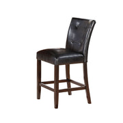 Leatherette Button Tufted Counter Height Chairs with Wooden Legs, Brown and Black, Set of Two