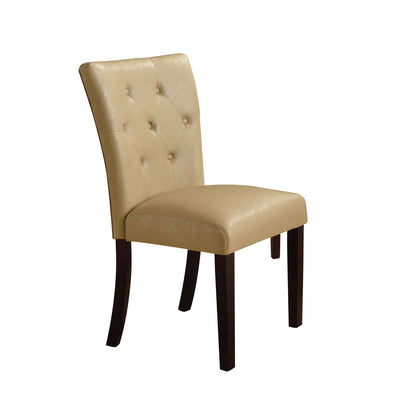 Wooden Side Chairs with Faux Leather Padded Seat and Button Tufted Back, Brown and Beige, Set of Two