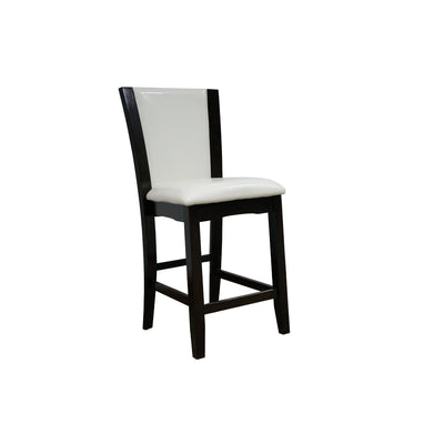 Wooden Counter Height Chair with Faux Leather Padded Seating, White and Black, Set of Two