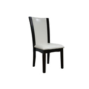 Wooden Side Chair with Faux Leather Padded Seating, White and Black, Set of Two