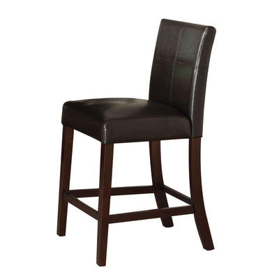 Leatherette Upholstered Counter Height Chair with Wooden Leg Support, Brown, Set of Two