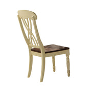 Wooden Side Chair with Overlapped Design Back and Scoop Seat, White and Brown, Set of Two