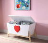 Tapered Wooden Chest with Angled Legs Stand and Heart Accent, White and Red