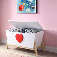 Tapered Wooden Chest with Angled Legs Stand and Heart Accent, White and Red